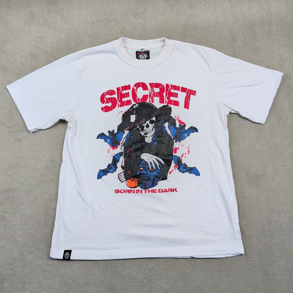 Secret Streetwear Graphic Tee M White Cotton Born In The Dark Skeleton Bat Goth